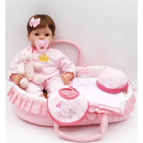 Lovely reborn babies girl bebe dolls 16"41cm silicone doll reborn Luxury accessories sleeping basket pacifier bottle