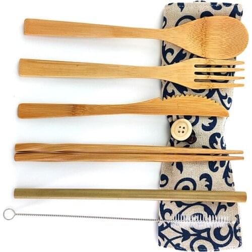 Eco-Friendly Bamboo Cutlery Set Utensils Travel Outdoor Baroque Style Portable Flatware Set Zero Waste Bamboo Cutlery Tableware