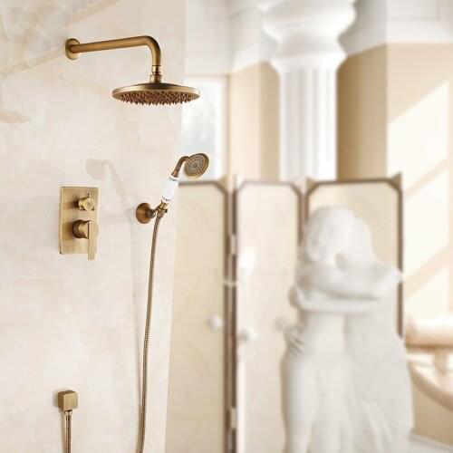 Antique Bronze Shower System Trim Kit, Bathroom Wall Mounted Shower Faucet Set with Rain Showerhead and Handheld Shower Head Set