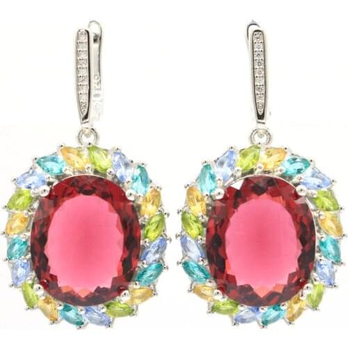 47x38mm 11g Bohemia Flowers Design For Ladies Silver Earrings Created Paris Blue Topaz Bright Zircon Dating Drop Shipping