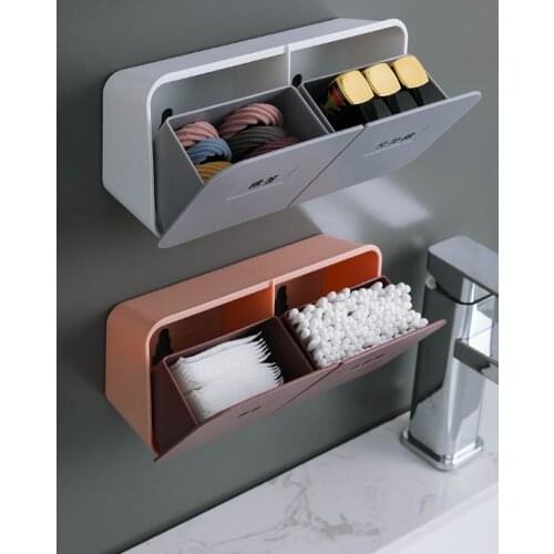 Wall mounted plastic swab storage box, multi-function flip dust-proof cosmetic cotton storage box, small object sorting box