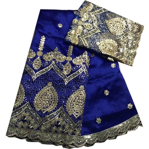 Latest Embroidery Royal Blue George Lace Fabric African White Cotton Lace Fabric Sequins With 2 Yards Tulle Net Beaded KRL-91881