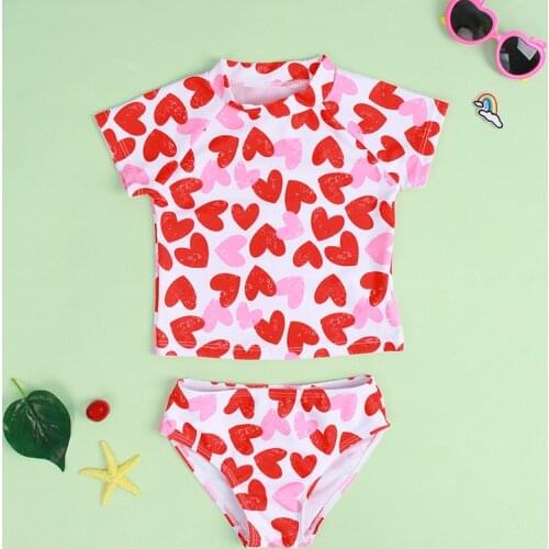 2021 New Girl Swimsuit Child Two Piece Swimwear Cute Cartoon Kid Short Sleeve Bikini Set Lovely Baby Sport Quick Dry Beachwear