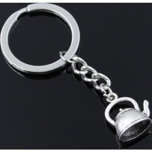New Fashion Men 30mm Keychain DIY Metal Holder Chain Vintage Teapot Kettle 20x17x10mm Silver Color Pendant Gift