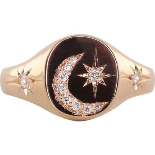 Us size 6 7 8 New arrived Christmas gift Engraved moon star cz paved starburst women fashion constellation star signet ring