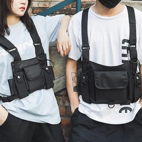Wholesales Fashion Men Multi Pockets Double Straps Nylon Chest Bag Vest Streetwear Pack