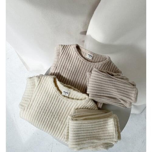 Autumn Winter Kid Clothes Korean Cotton Casual Solid Full Turtleneck Pullover Sweater Boy Girl Keep Warm Knitted Suit 2 Pic Set