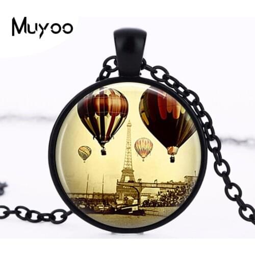 Eiffel Tower Necklace Paris Jewelry Travel Hot Air Balloons France Art Pendant Bronze or Round Photo Chains Neckalce HZ1