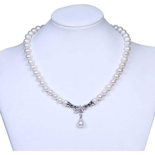 Natural Freshwater White Potato Near Round 9-10 mm Pearl necklace 18"