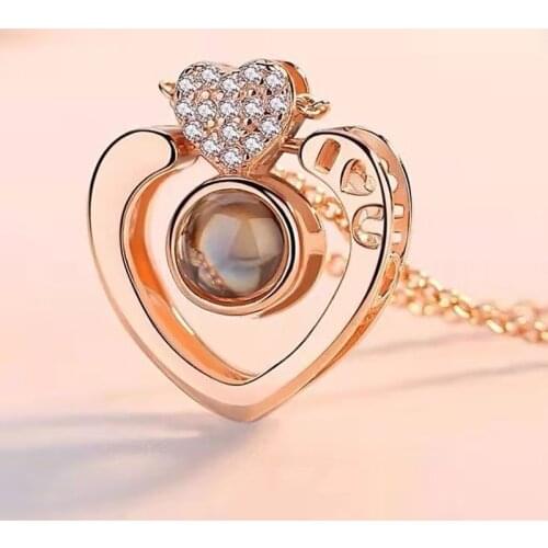 Rose Gold 100 Languages I Love You Projection Pendant Necklace For Women Jewelry Love Memory Wedding Necklace Valentines Day