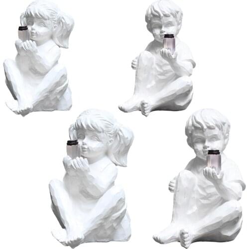 Resin Garden Ornaments Kids Statues Sculpture Child Catching a Lighted Jar Solar Light Figure Garden Outdoor Home Tabletop