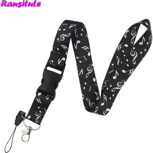 Ransitute Musical Note Lanyard Key ID Card Gym Mobile Phone With USB Badge Clip DIY Lanyard multi-function Neck Strap R541