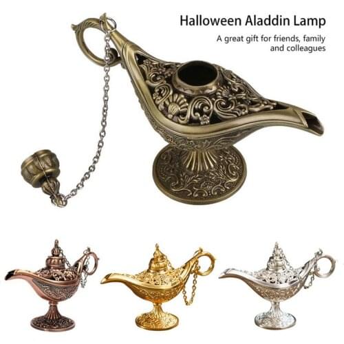 Rare Legend Brass Bronze Out Fairy Tale Aladdin Magic Genie Light Wishing Lamp Pot Collection Home Decor Ornaments