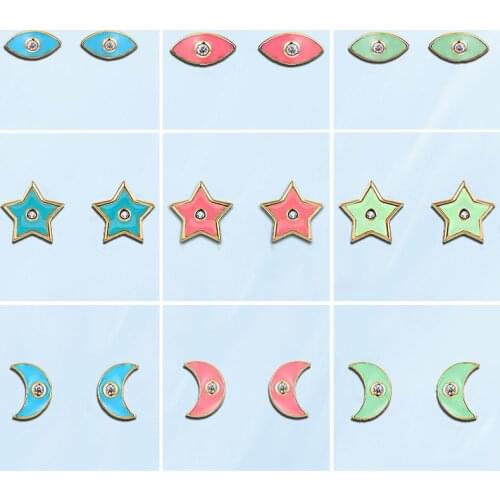 Korean Style Fine Trendy Women Fine Needle Stud Earrings Colorful Stars Moon Shape Earrings Fresh Cute Female All Match Jewelry