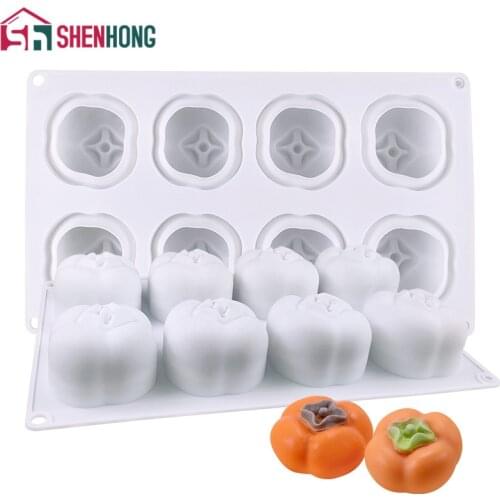 SHENHONG 8 Cavity Fruit Mousse Cake Molds Silicone Mold Persimmon-Shaped French Dessert Decorating Bakeware Pastry Baking Tool