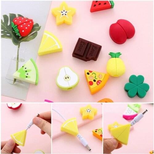 Cartoon Fruit Bite Cute Phone Charger Cable Protector Soft Cord Accessories Phone Lightning/MicroUSB/Type-C Connector Cable