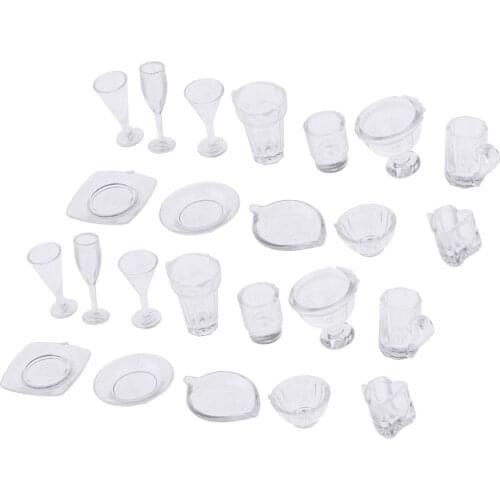 26pcs Mini Tableware Cup Glass Plate For 12th Dollhouse Kitchen/Table