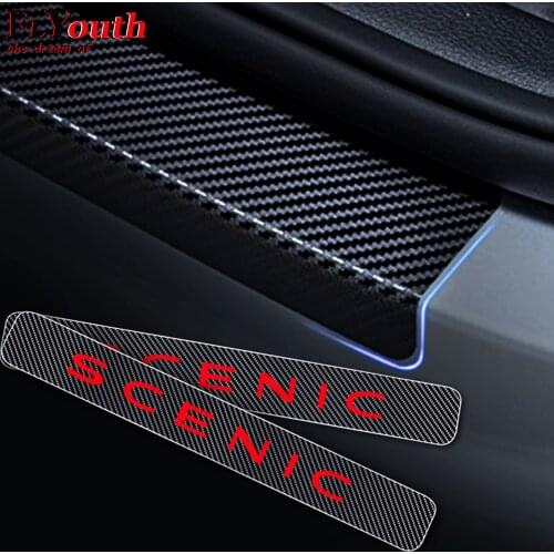 Carbon Fiber Vinyl Sticker For RENAULT SCENIC Car Door Sill Welcome Pedal Stickers Door Threshold Plate Car Accessories 4Pcs