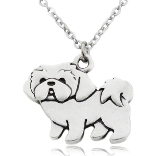 Fei Ye Paws Vintage Boho Shih Tzu Dog Charms Pendant Necklaces For Girls Pendant Stainless Steel Chain Animal Necklace Women
