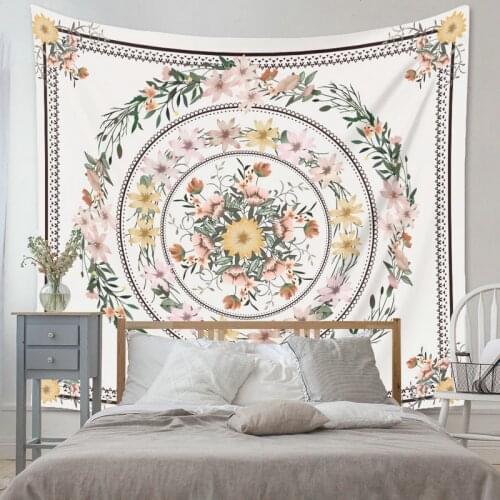 Cherry Pink Flower and Green Leaves Bohemia Tapestry for Livingroom Photography Wall Decor