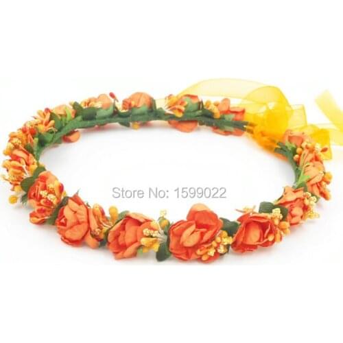 Wedding Women Flower Headband Orange Rose Fairy Floral Head Garland Autumn Garden Party Headwear Festival Girls Hair Accessories