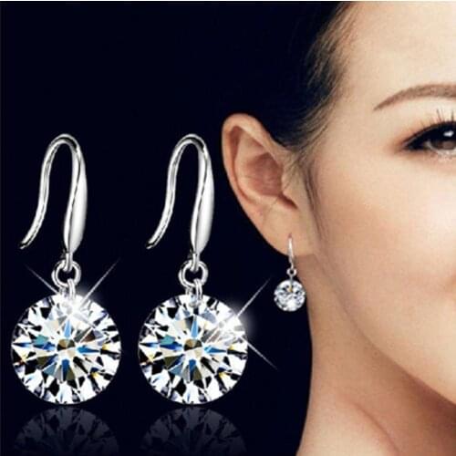 Female Korean Charm Shiny Crystal Earrings For Women Fashion Geometric Round Rhinestone Boucle D'oreille Party Jeweley Gift