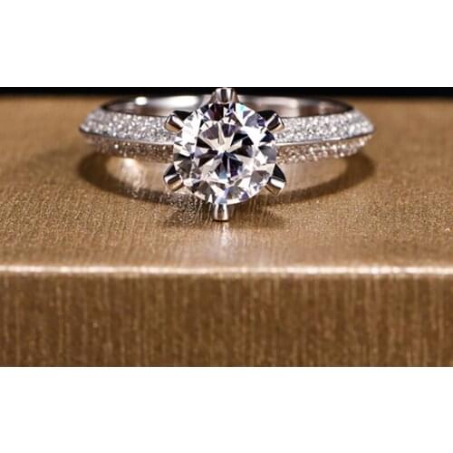 YINHED Luxury Real 925 Sterling Silver Fine Jewelry Ring 7MM Shinny Zircon CZ Wedding Rings for Women ZR678