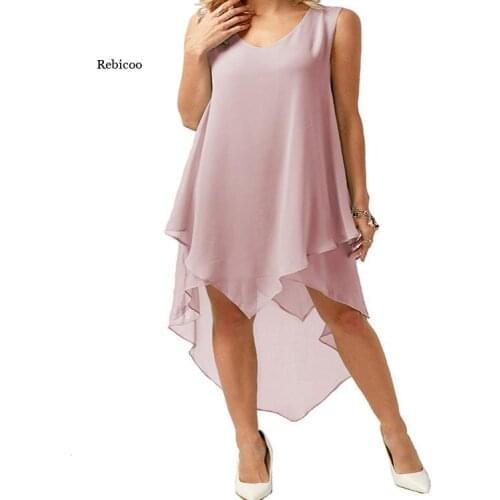 Plus Size Women Dress Sexy V-Neck Sleeveless Solid Color Chiffon Irregular Dress Casual Beach Dresses Summer New