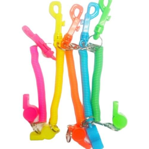 12 piece BRIGHT COLORFUL whistle Spiral Wrist Coil swivel clip snap Hook birthday party favors Soccer volleyball basketball