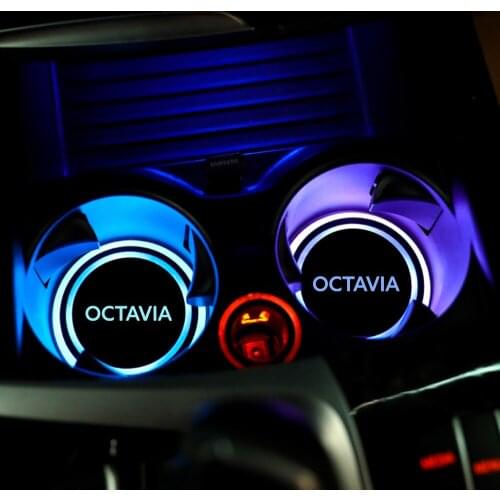 2Pcs For Skoda Octavia 1 2 3 4 MK1 MK2 MK3 MK4 A5 A7 Facelift Combi 2021 - 1997 Car Cup Holder Mat Pad Lights Tuning Accessories