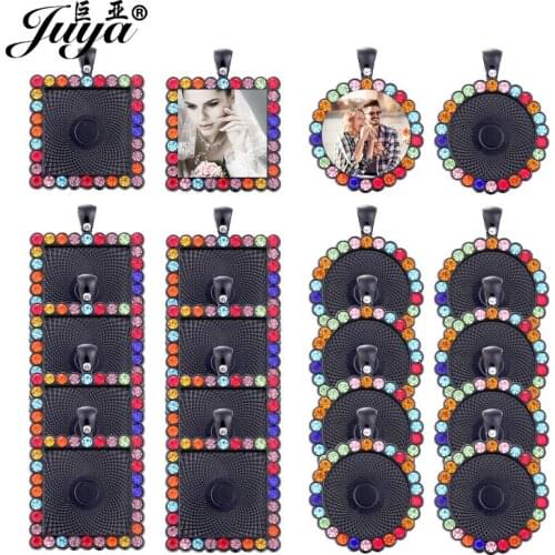 20PCS Pendant Base Colorful Rhinestone Bezel 25mm Cabochon Tray For DIY Jewelry Making Necklaces Keychains Components Findings