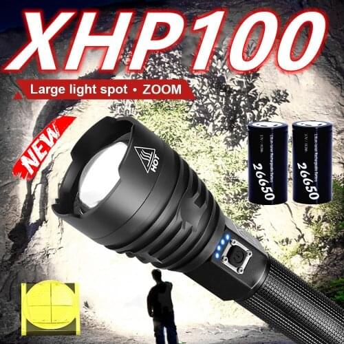 2021 Newest XHP100 LED Flashlight 700000000lm Zoom USB Rechargeable Most Powerful xhp50 Torch by 18650 26650 Handheld Light