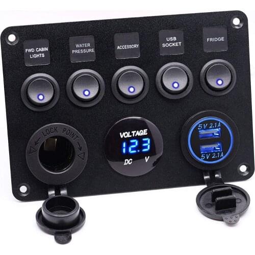 5 Gang ON-OFF Toggle Switch Panel 2USB 12V for Car Boat Marine RV Truck Camper