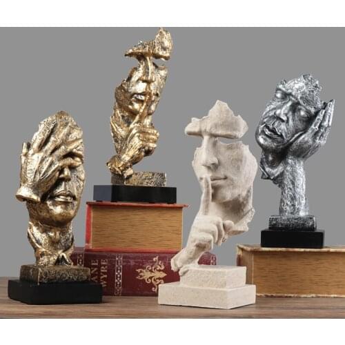 ABSTRACT SCULPTURE FIGURINE ORNAMENTS SILENCE IS GOLD OFFICE HOME DESK DECORATION ACCESSORIES MODERN ART RESIN DECORATION CRAFT