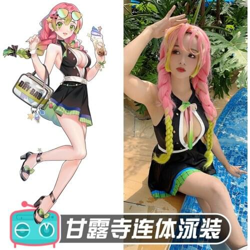 Anime Demon Slayer Kimetsu no Yaiba Kanroji Mitsuri Lovely Bikini Swimsuit Swimwear Summer Suit Cosplay Costume Party Outfit Wom