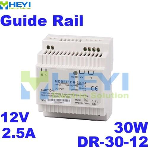 Din Rail power supply with single output DR-30-12 input 110 / 220VAC output 12V 2.5A mini power supply