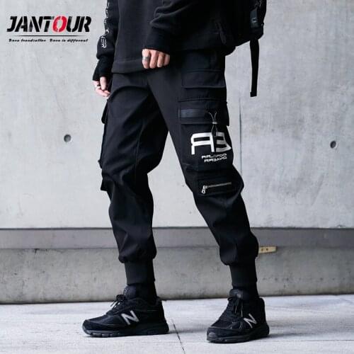 Jantour Mens Streetwear 2020 Autumn Winter Cargo Pants Fashion Multi Pockets Hip Hop Letter Harem Pants Harajuku Male Trousers