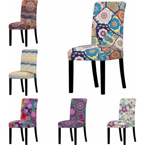 Mandala Spandex Chair Covers Bohemia Elastic Seat Cover Slipcovers For Dining Room Anti-dirty Kitchen Seat Case for Banquet