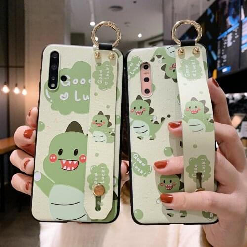 Cartoon Dinosaur Wrist Strap Phone Case for iPhone 12 Pro Max Mini 11 6 6S 7 8 Plus X XR XS Max Cute Holder Cover Funda