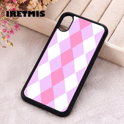 Iretmis 5 5S SE Phone Cover Cases for iPhone 6 6S 7 8 Plus X Xs Max XR 11 12 MINI Pro Plaid Checked Sweater Pink And Lavender