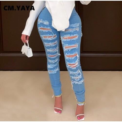 CM.YAYA Womens Ripped Jeans