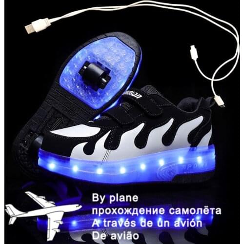Children Boy Girl Two Wheels Luminous Glowing Sneakers Pink Led Light Roller Skate Shoes Kids Led Shoes Boys Girls USB Charging