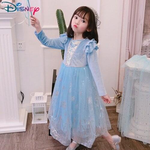 Disney 2020 Children Summer Autumn New Long-sleeved Princess Aisha Dress Festival Gift Cosplay Cute Frozen Girls Princess Dress