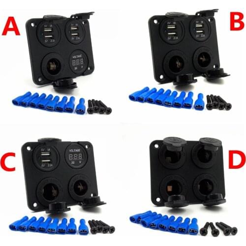 DIY Module Panel Splitter Power Adapter Car 5V 2.1A USB Adapter Charger + Cigarette Lighter Sockets + Digital Voltmeter