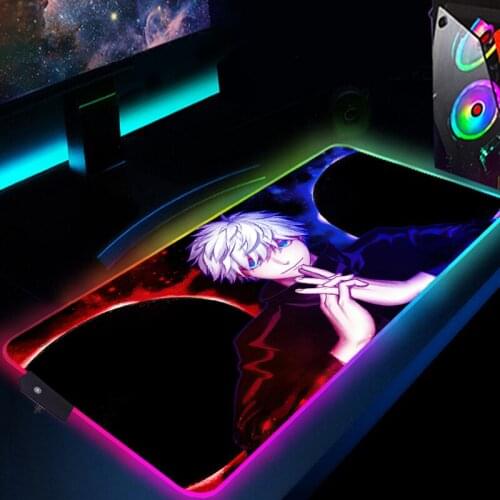 Esports games Jujutsu Kaisen Mouse pad Anime Girl RGB Large Led Computer Mousepad with Backlight for mini pc Keyboard Desk Mat