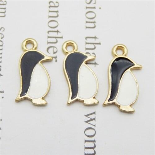 Julie Wang 10PCS Enamel Tiny Penguin Charms Alloy Gold Tone Animal Pendant Bracelet Earrings Jewelry Making Accessory