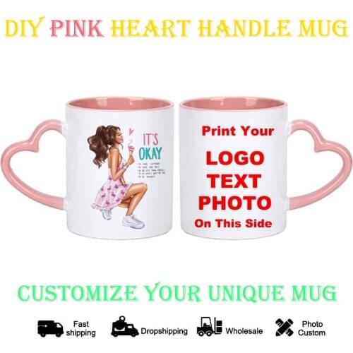 DIY Pink heart Mug Personalized Ceramic Mugs beauty pattern Coffee Milk Cup Gift Print Pictures photo mug KTDZ-RW-001-FA