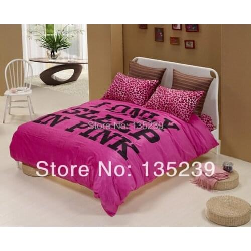 Express Shipping hot bedding set,I ONLY SLEEP IN PINK,Cover Reactive dye printed Quilt Cover Leopard Sheet Pillowcase,for girls