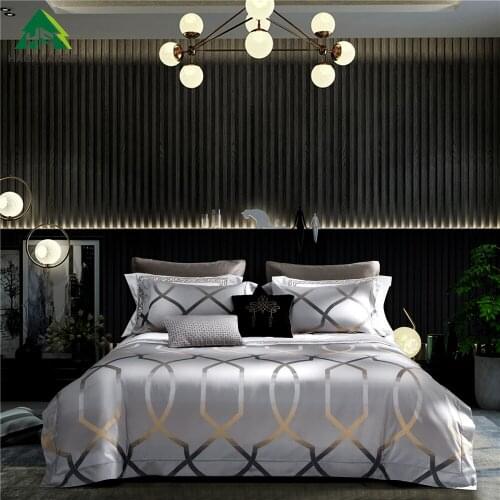 Full The Curve Of Modernity Design Bedding Sets 4Pcs Yarn Dyed Jacquard Bed Linens King Size Duvet Cover Pillowcase Bedsheet