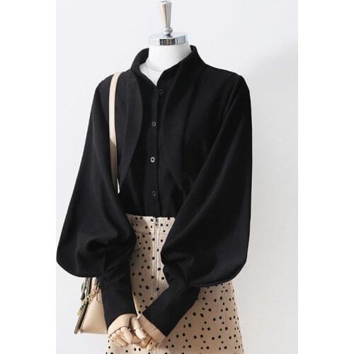 HOT Autumn Women blouses rabbit ears collar shirt long-sleeve Korean Retro Loose Lantern sleeve top blusas mujer de moda 2020